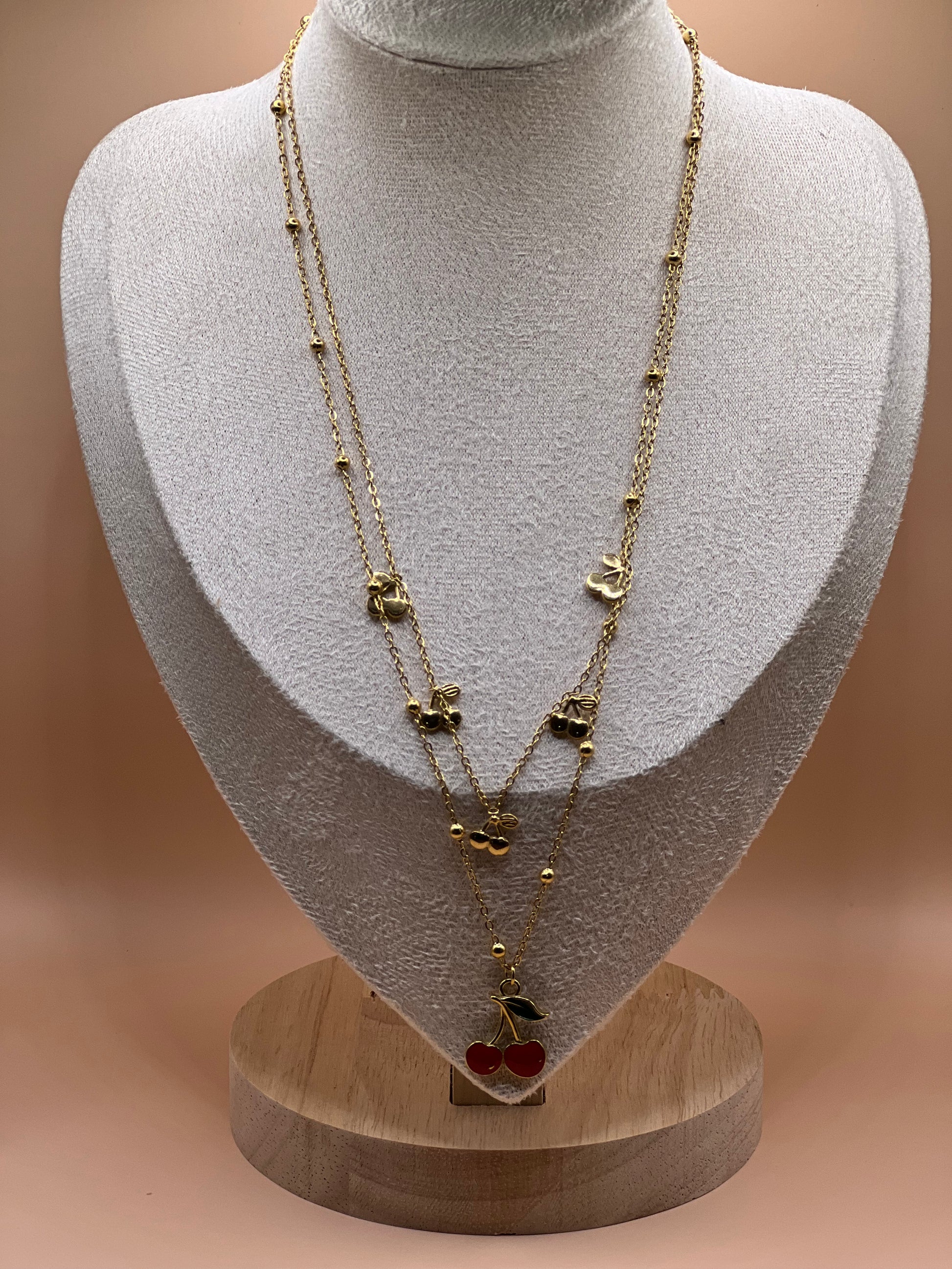Collier double cerise