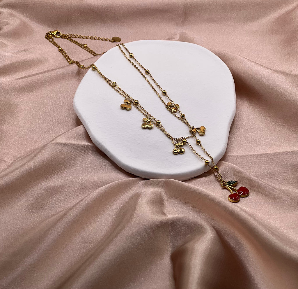 Collier double cerise